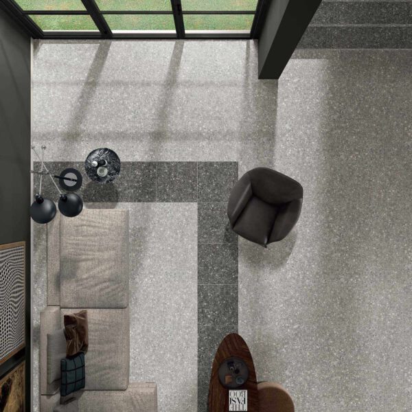 กระเบื้องปูพื้นและผนัง พอร์ซเลน V TERRAZZO Dark grey Matt (VTZ6005) (1.44 sq.m.) 60x60 cm. - Image 2